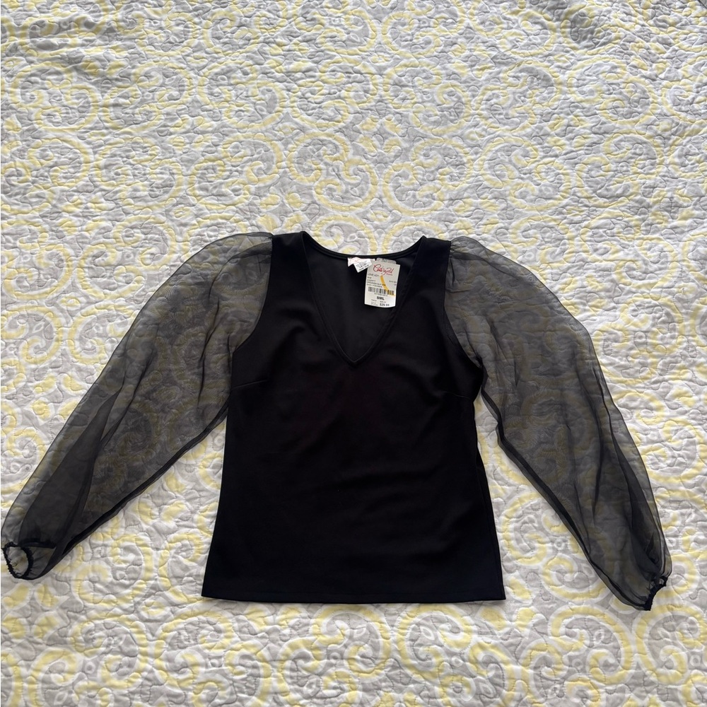 Chic Black Sheer Sleeve Blouse